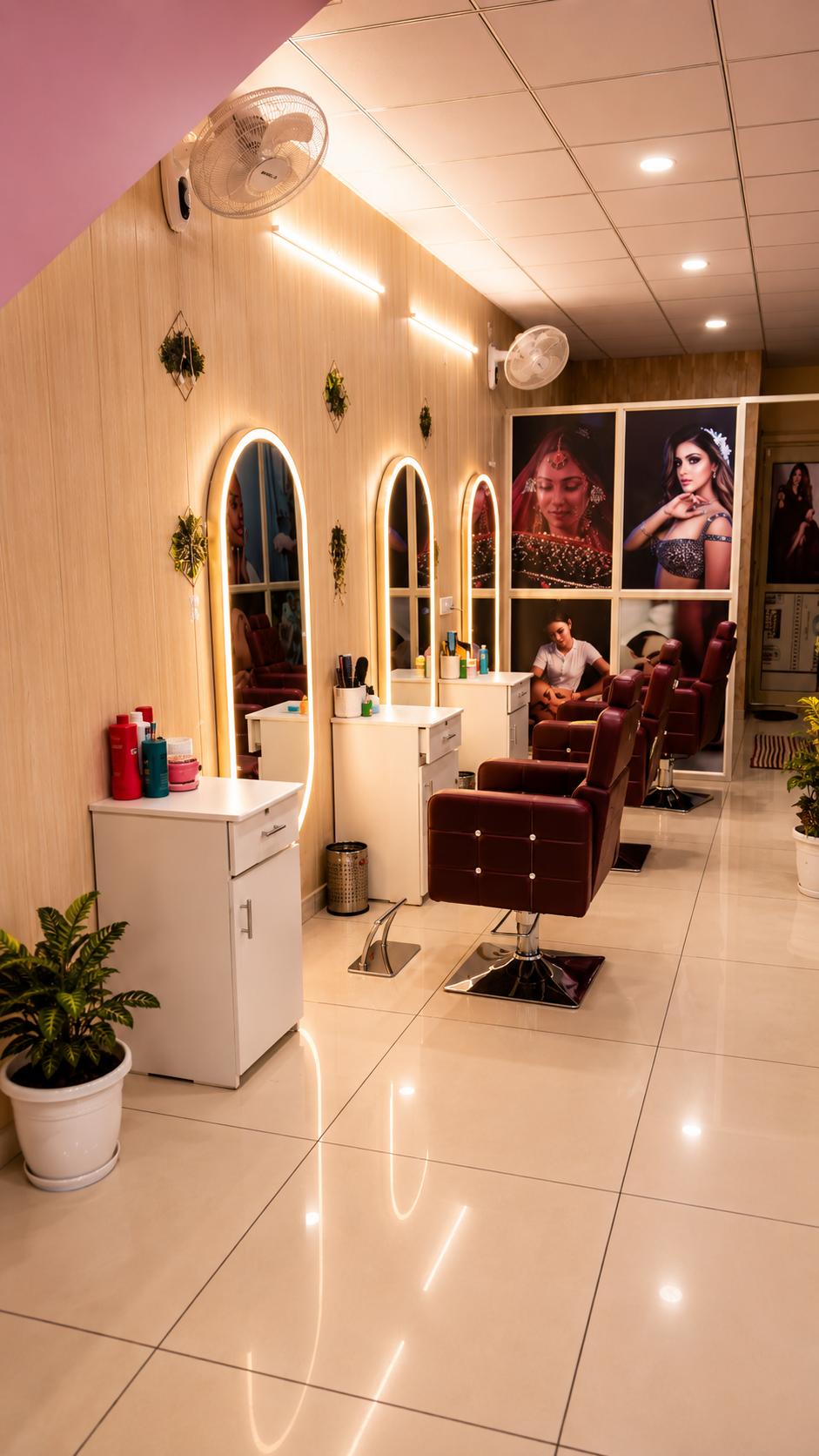 Hair styling stations inside Gauri Beauty Salon in Zirakpur